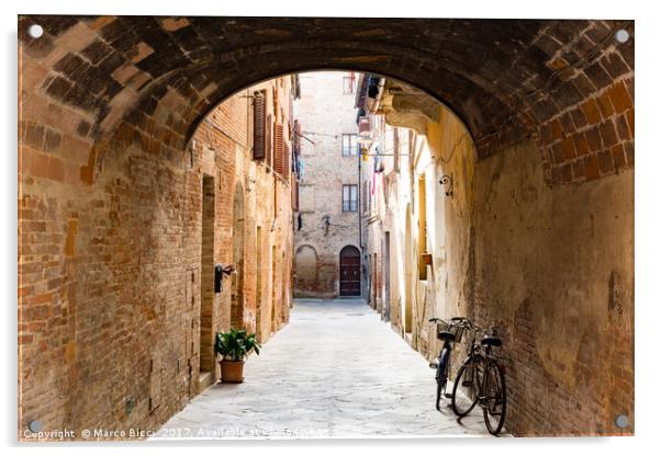View of an alley in a Tuscan town Acrylic by Marco Bicci