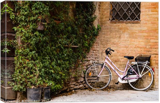 Bicycle leaning against a wall  Canvas Print by Marco Bicci
