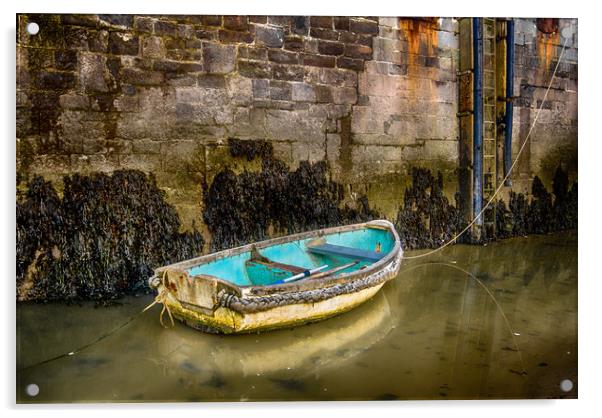The Blue Boat in Tenby Harbour. Acrylic by Colin Allen