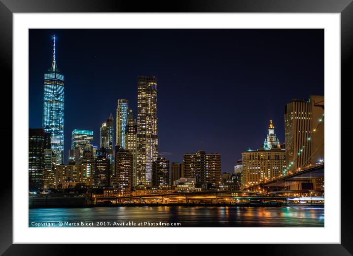Night view of New York City Framed Mounted Print by Marco Bicci