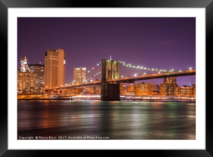 Night view of the Brooklyn Bridge  Framed Mounted Print by Marco Bicci