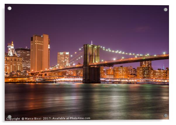 Night view of the Brooklyn Bridge  Acrylic by Marco Bicci