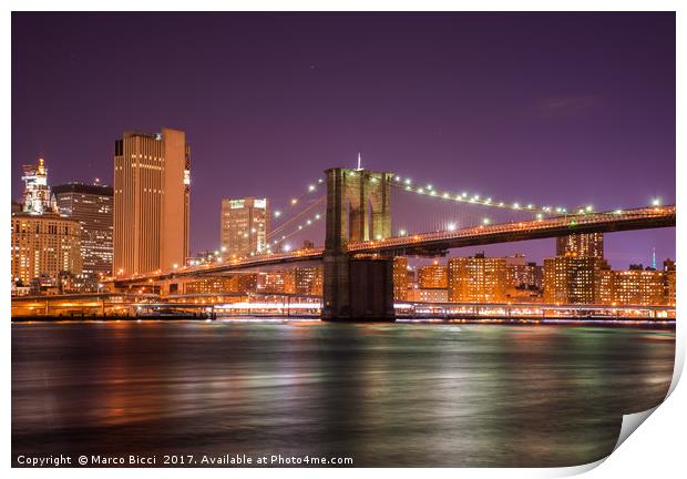 Night view of the Brooklyn Bridge  Print by Marco Bicci