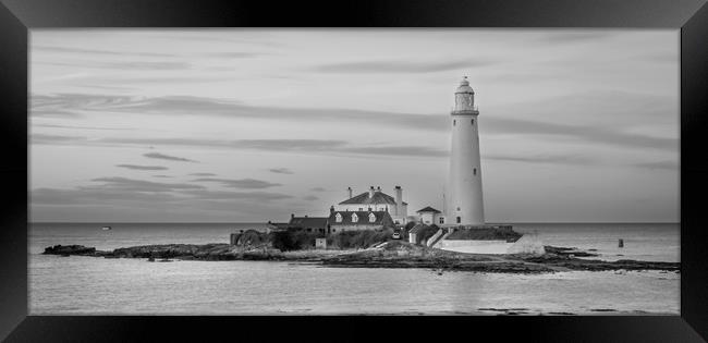 Sundown at St. Mary's Lighthouse in Mono Framed Print by Naylor's Photography