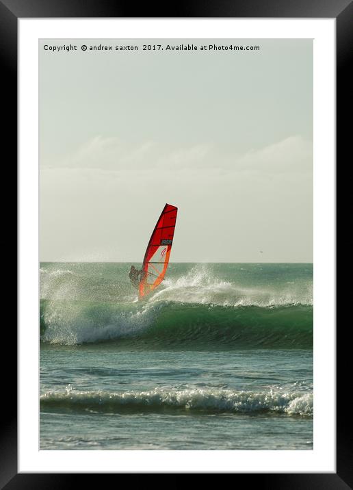 FIGHTING THE WAVES Framed Mounted Print by andrew saxton