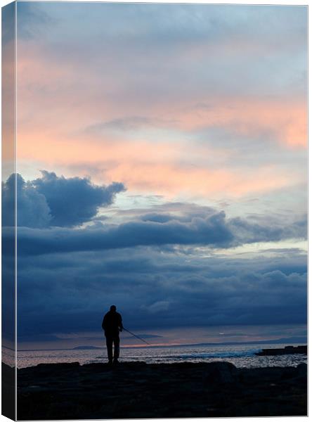 Sunset Fisherman Silouette Canvas Print by Martin Doheny