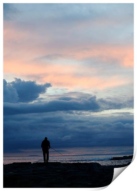 Sunset Fisherman Silouette Print by Martin Doheny
