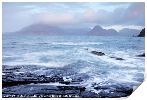 Blustery weather at Elgol Print by Stephen Taylor