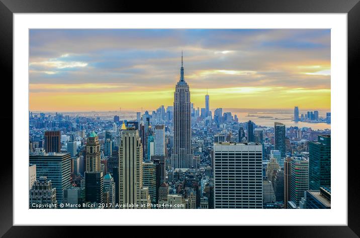 Sunset in New York City Framed Mounted Print by Marco Bicci