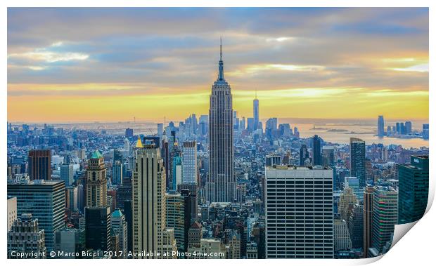 Sunset in New York City Print by Marco Bicci