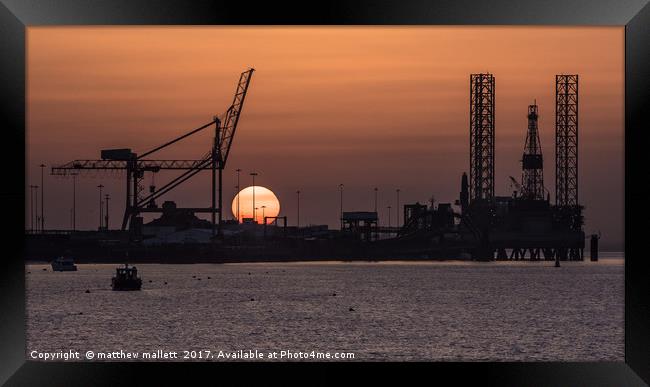 Industrial Sunset At Parkeston Quay Framed Print by matthew  mallett