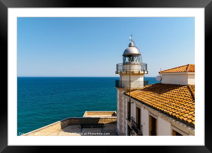 Lighthouse With Mediterranean Sea As Background Framed Mounted Print by Radu Bercan