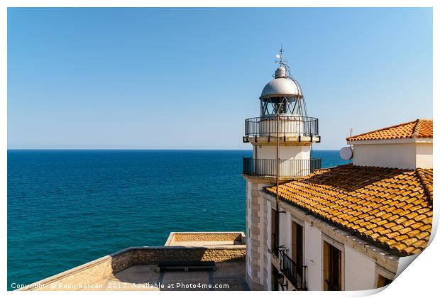 Lighthouse With Mediterranean Sea As Background Print by Radu Bercan