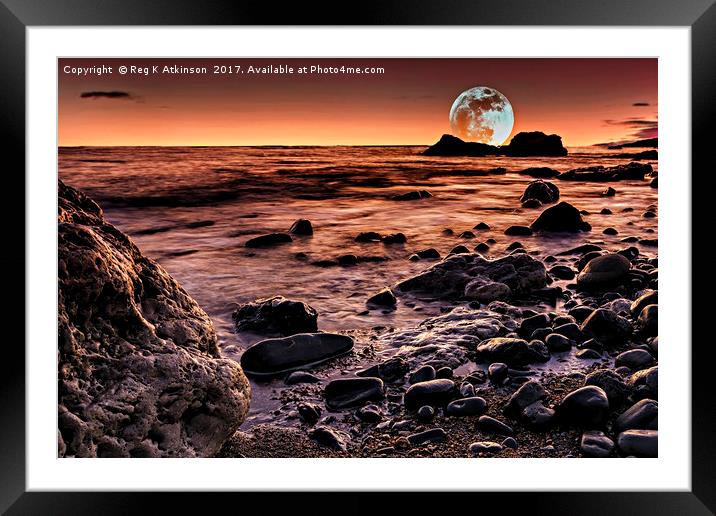 Moonrise Over Seaham's Chemical Beach Framed Mounted Print by Reg K Atkinson