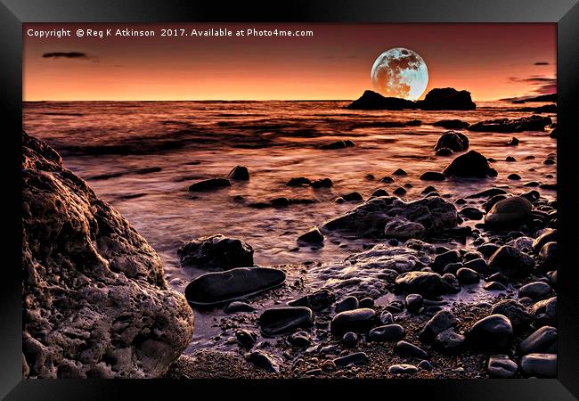 Moonrise Over Seaham's Chemical Beach Framed Print by Reg K Atkinson