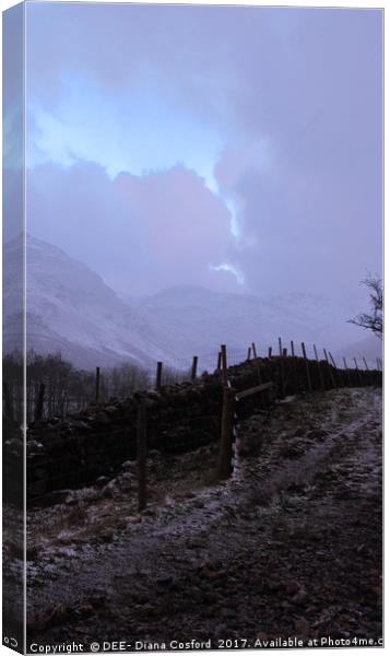 Langdales, Cumbria night & light dusting of snow Canvas Print by DEE- Diana Cosford