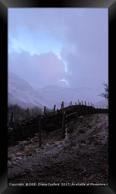 Langdales, Cumbria night & light dusting of snow Framed Print by DEE- Diana Cosford