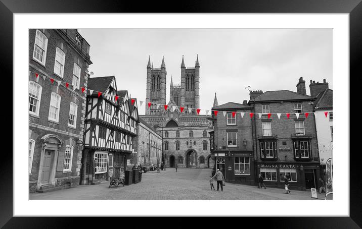 Lincoln Cathedral - Red and White Bunting Framed Mounted Print by Andrew Scott