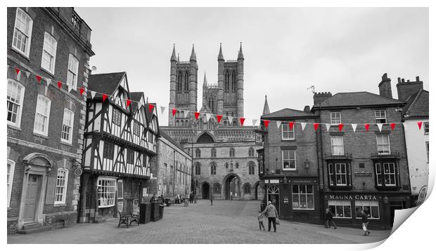 Lincoln Cathedral - Red and White Bunting Print by Andrew Scott