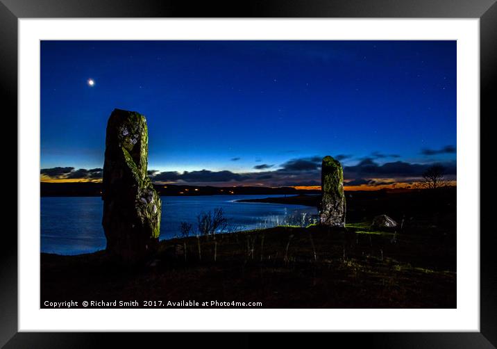 Illuminated standing stones Framed Mounted Print by Richard Smith