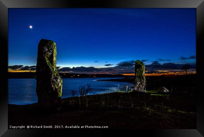 Illuminated standing stones Framed Print by Richard Smith