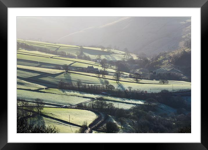 Frosty fields near Hayfield, Derbyshire Framed Mounted Print by Andrew Kearton