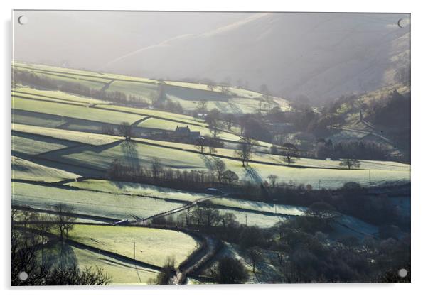 Frosty fields near Hayfield, Derbyshire Acrylic by Andrew Kearton