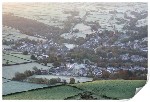 The village of Hayfield on a frosty morning Print by Andrew Kearton