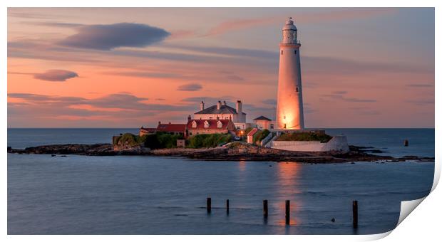 Night draws in at St Mary's Lighthouse Print by Naylor's Photography
