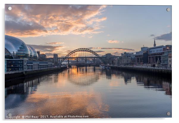 Sunset on the Tyne Acrylic by Phil Reay