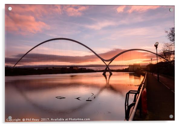 The Infinity Bridge, Teesside at sunrise Acrylic by Phil Reay