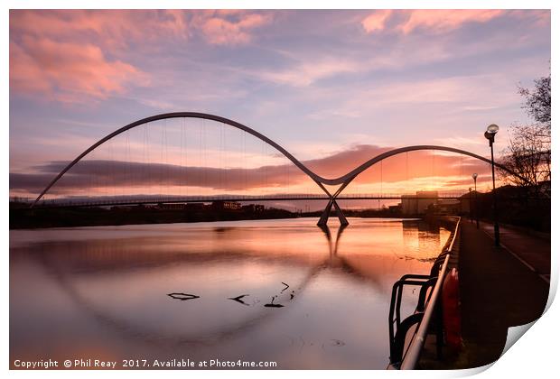 The Infinity Bridge, Teesside at sunrise Print by Phil Reay