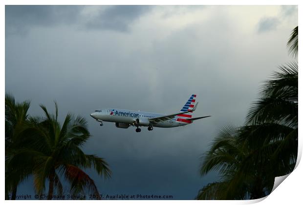 Preparing For Landing on Miami Airport Print by Christiane Schulze