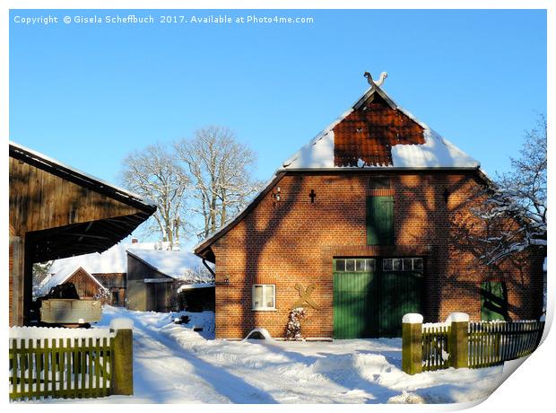 Farm House in Northern Germany Print by Gisela Scheffbuch