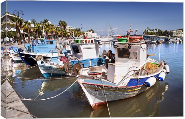 Fishing boats in Kos Harbour Canvas Print by Stephen Mole