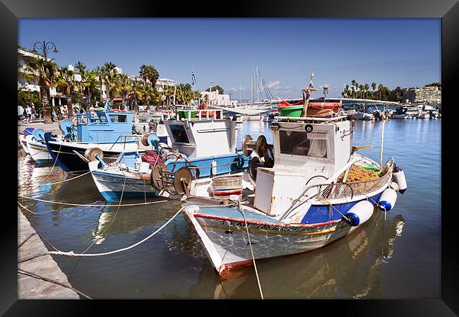 Fishing boats in Kos Harbour Framed Print by Stephen Mole