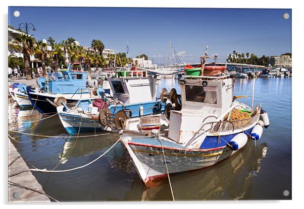 Fishing boats in Kos Harbour Acrylic by Stephen Mole