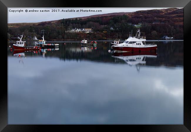 BOATS IN CALM WATER Framed Print by andrew saxton