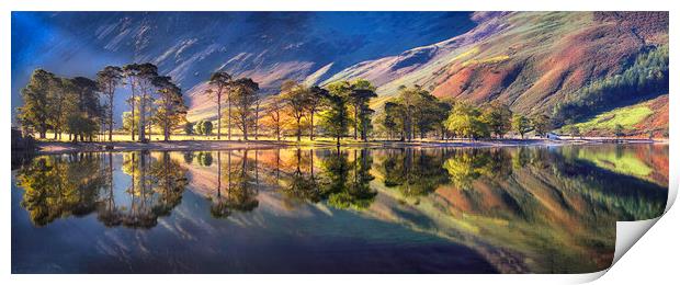 Summer Morning Reflections at Buttermere Print by Dave Massey