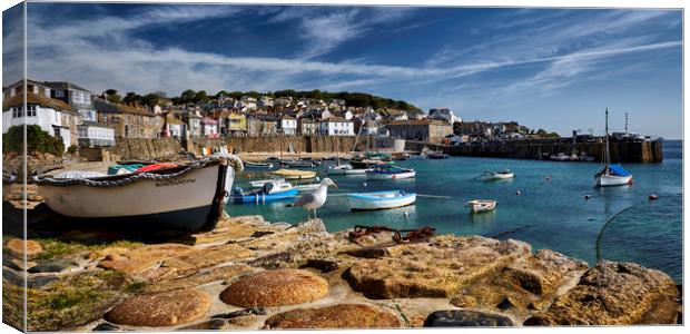 Summer Mousehole Harbour Canvas Print by Dave Massey