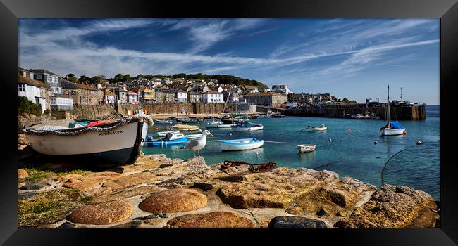 Summer Mousehole Harbour Framed Print by Dave Massey