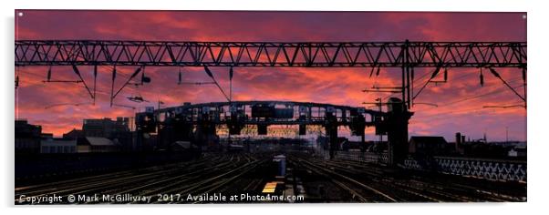 Glasgow Central Sunset Acrylic by Mark McGillivray