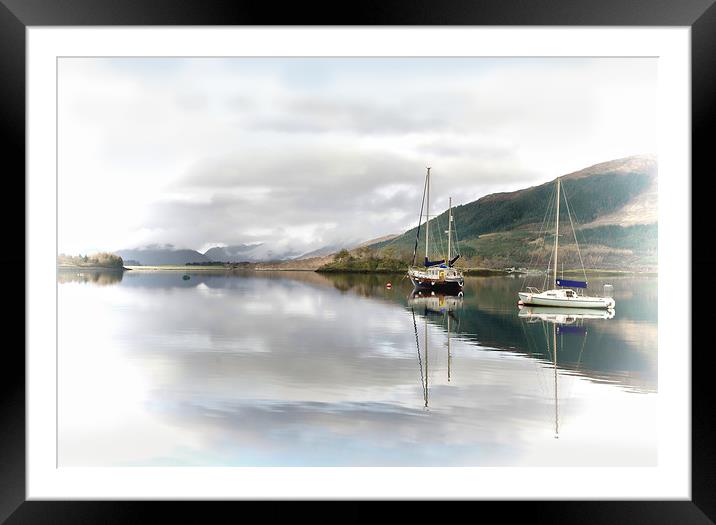 Loch Leven Boats on Misty Morning Framed Mounted Print by Jacqi Elmslie