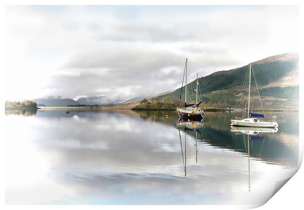 Loch Leven Boats on Misty Morning Print by Jacqi Elmslie