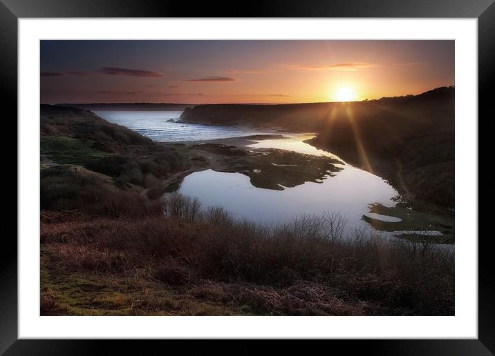 Three Cliffs Bay sunset Framed Mounted Print by Leighton Collins