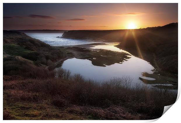 Three Cliffs Bay sunset Print by Leighton Collins