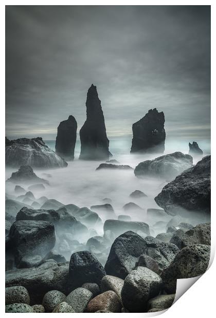 Icelandic Storm Beach and Sea Stacks. Print by Natures' Canvas: Wall Art  & Prints by Andy Astbury