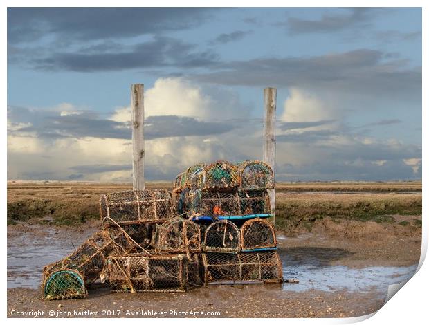 Colour in the Pots! Creels at Brancaster Staithe N Print by john hartley