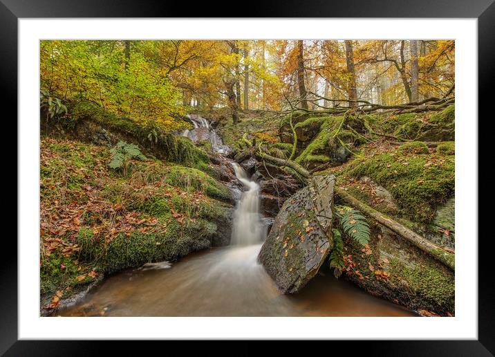 Nant Gwyllt Waterfall Autumn touches, Elan Valley Framed Mounted Print by Sorcha Lewis