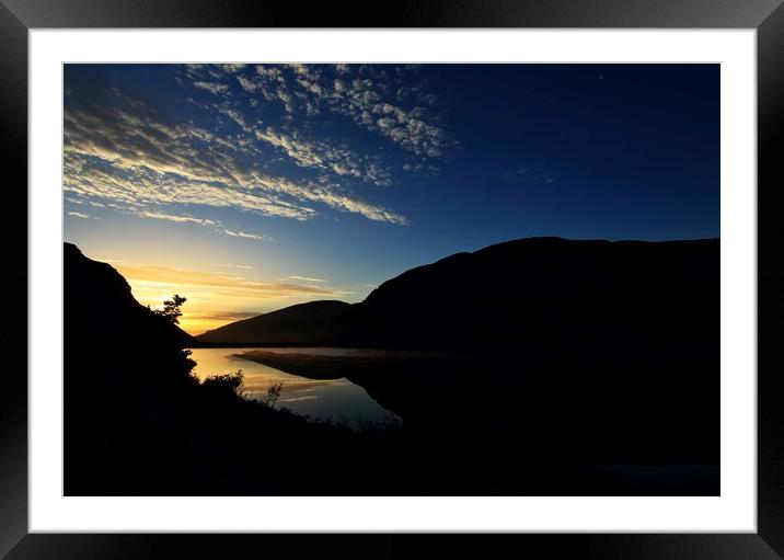 Raven sunrise Silhouette,  Caban Reservoir Framed Mounted Print by Sorcha Lewis